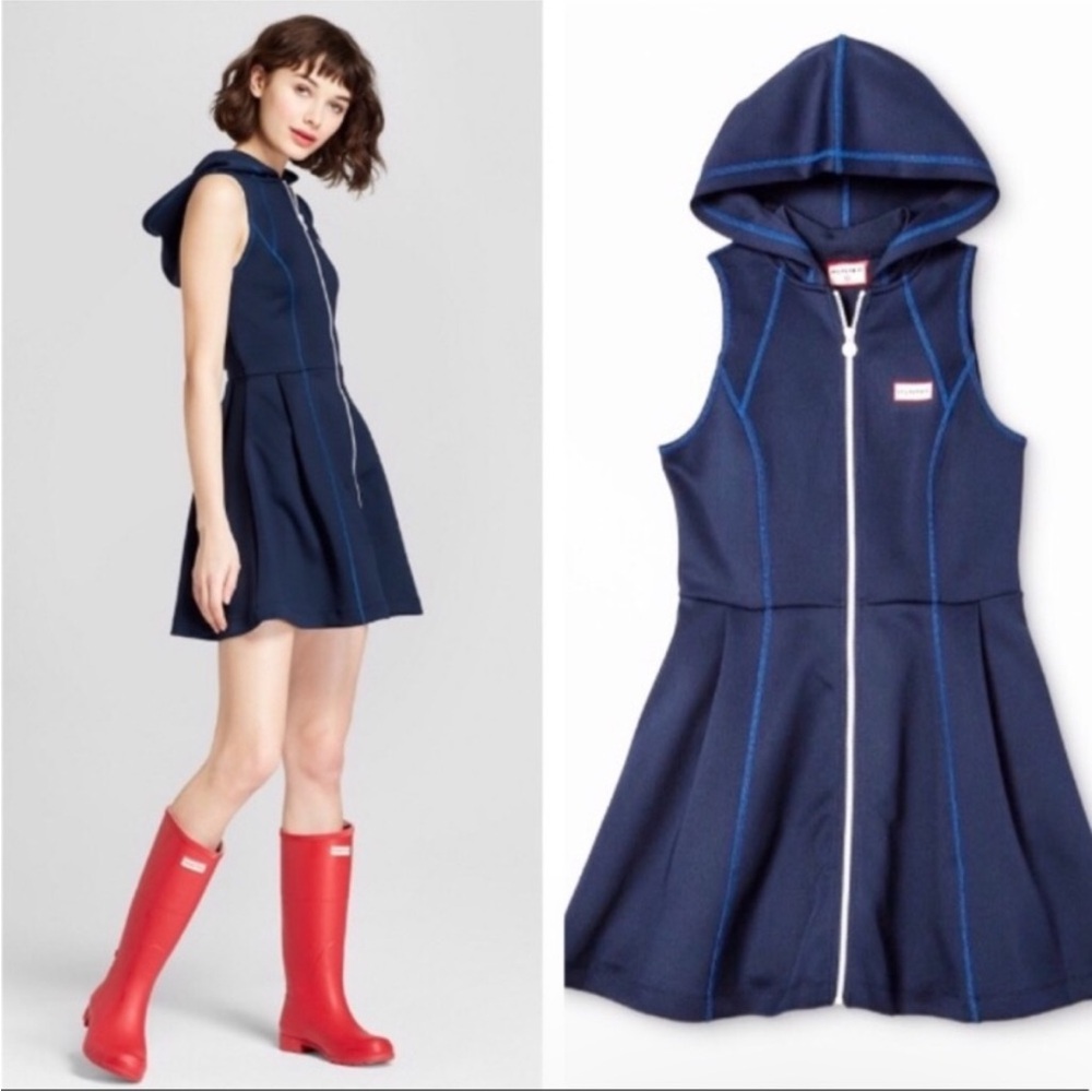 HUNTER for Target Scuba Dress in Navy Blue Hooded Full Zip A-Line Sleeveless M